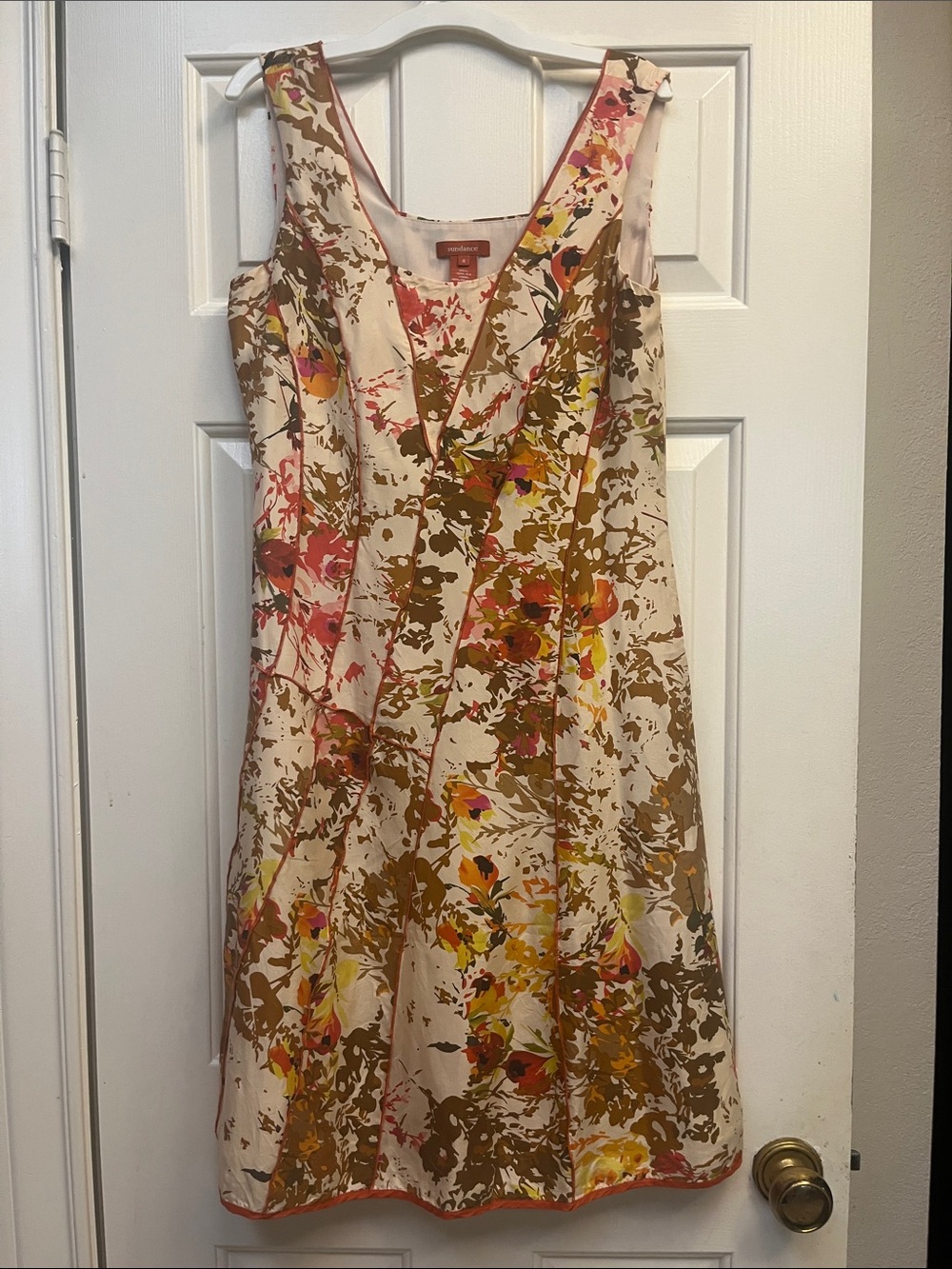 Sundance cream/orange/brown silk floral Dress 4